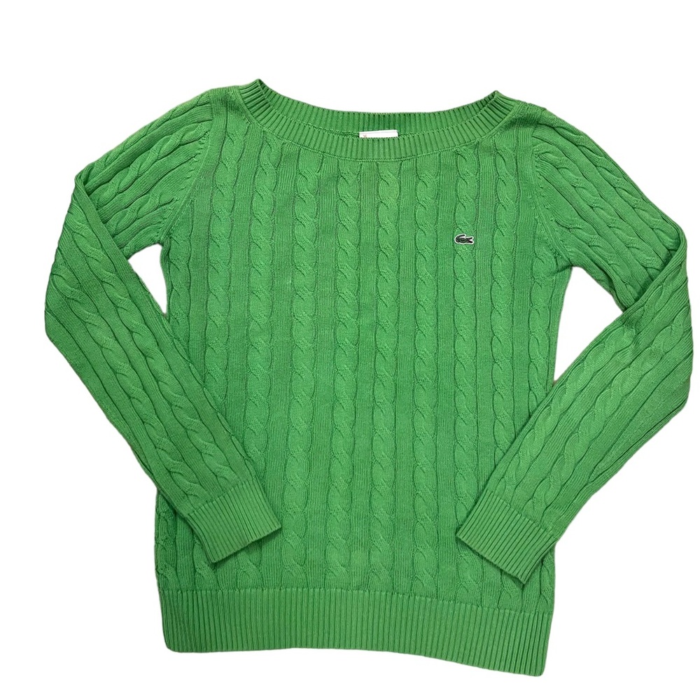 Lacoste Cable Knit Boat Neck Green Sweater Small